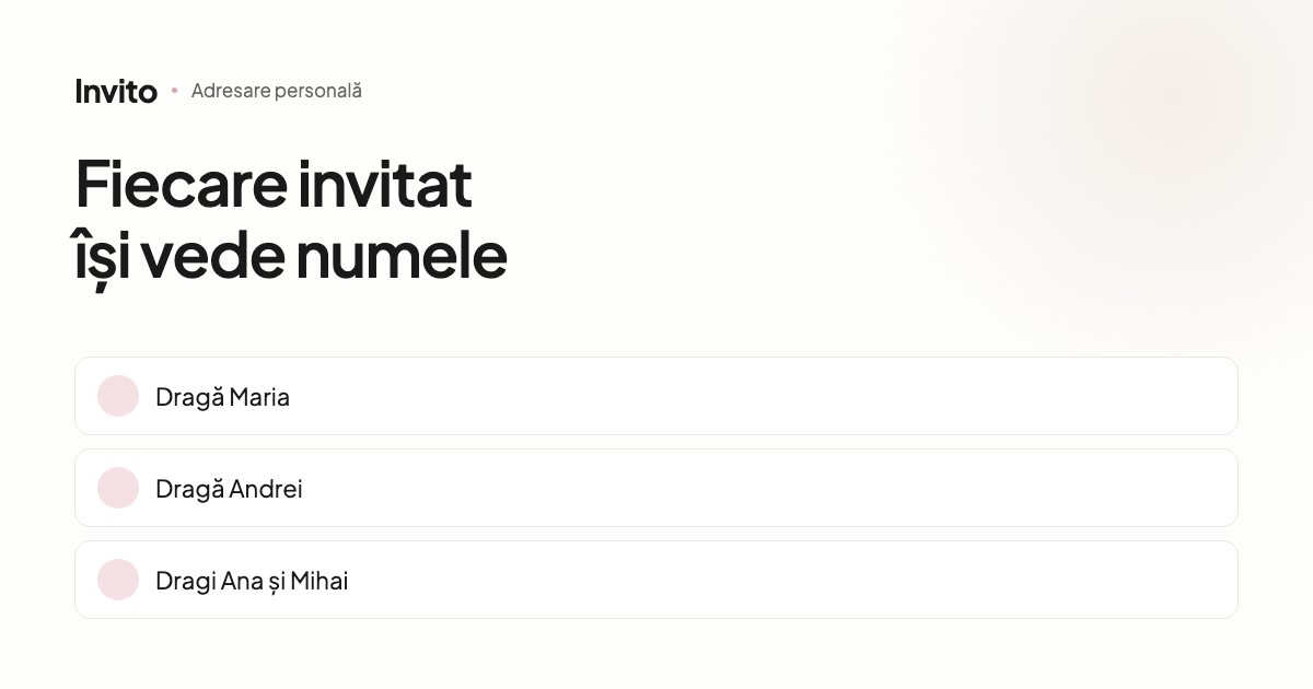 Invitație de nuntă cu adresare personală către invitat