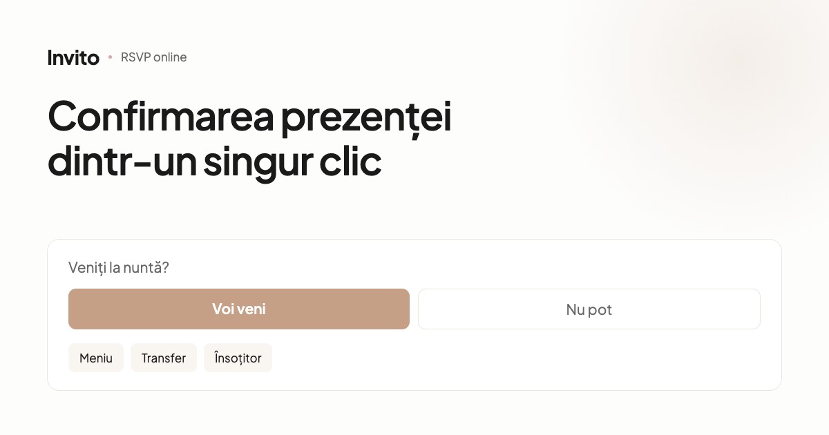 Formular de confirmare a prezenței într-o invitație de nuntă