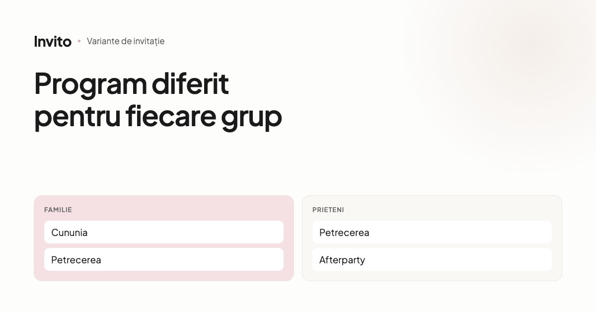 O invitație în două variante, pentru grupuri diferite de invitați